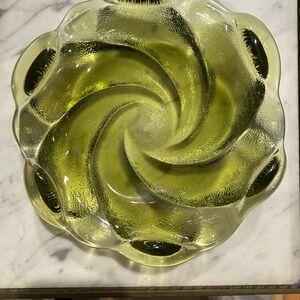 Vintage Fenton Avocado Green Glass 8" Textured Swirl Ashtray Candy Dish Bowl